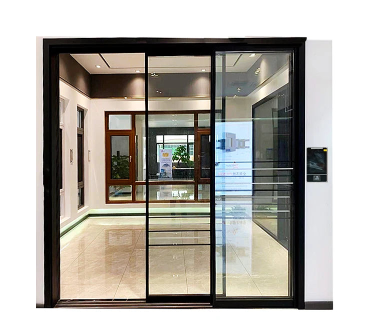 Electric Automatic Sliding Patio Door Aluminum Alloy Glass Double Glazing Tempered Glass Fiberglass Modern Design Interior Villa
