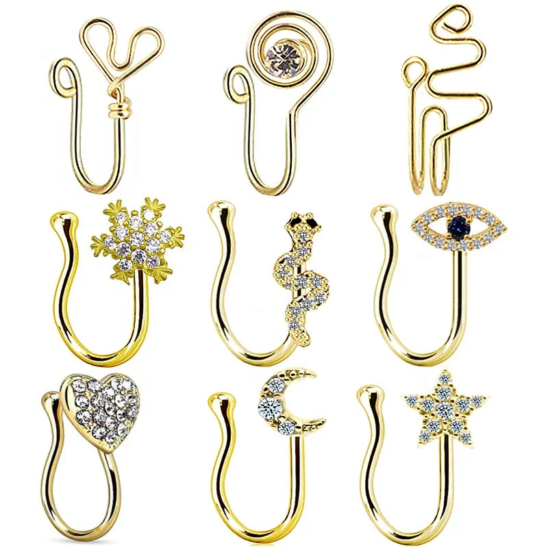 Gaby Hotsale Nose Cuff  Non Piercing Nose Ring  Fake Piercing Clip on Snake Shape Non Pierced Nose Clip Sexy Body Jewelry