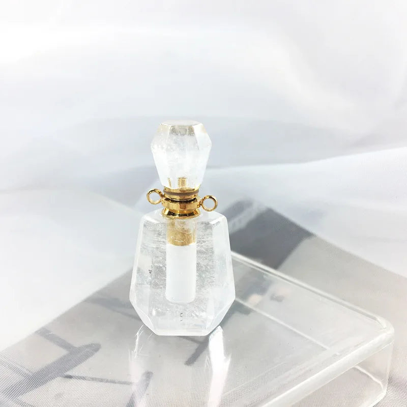 Natural White Clear Quartz Crystal Perfume Bottle Pendant for Jewelry Making Healing Necklace Gift Charm Fashion Pendants Charms