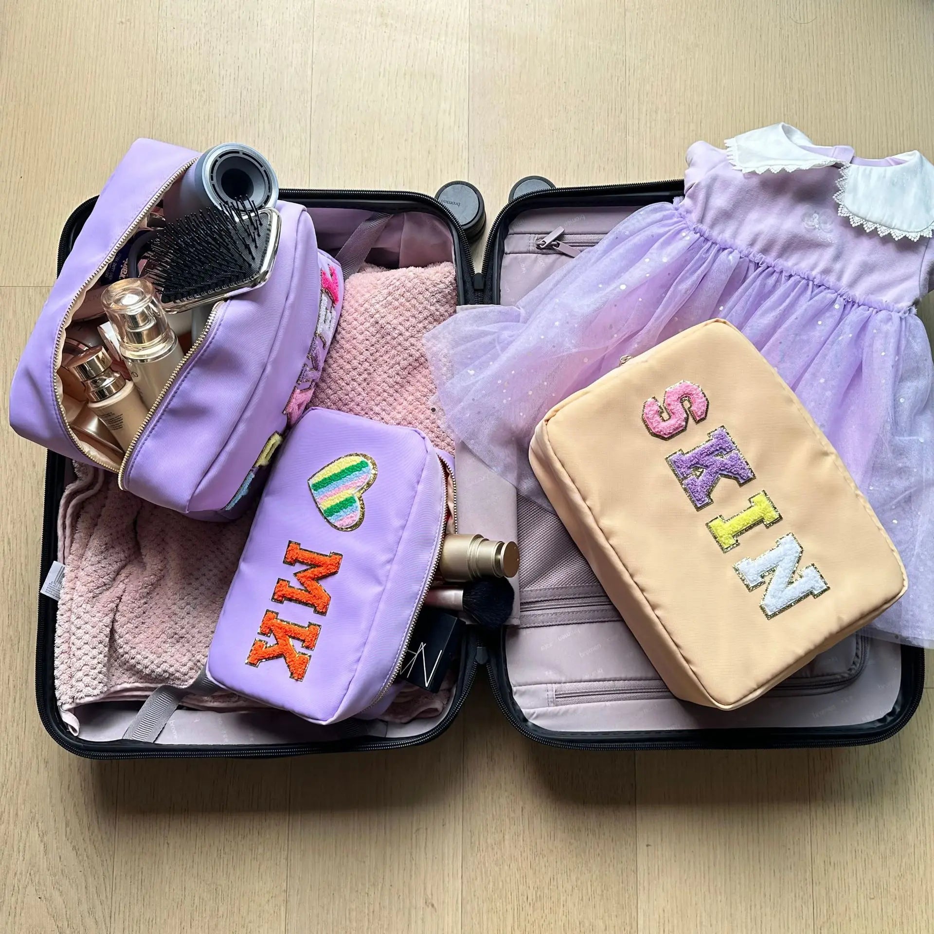 Hot Selling Colorful DIY Patch Name on Women Cute Custom Logo Make up Organizer Waterproof Travel Accessories Nylon Pouch