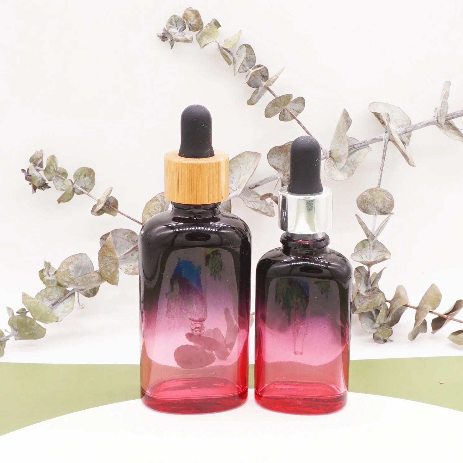 Empty Oil Cosmetic Packaging Luxury 30ml 4oz Dropper Bottles Glass with Bamboo Collar