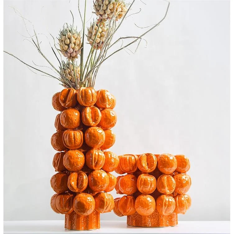 Modern European  Simple Home & Art Deco Creative Round Ceramic Fruit Vase Interior Furnishings Ornaments