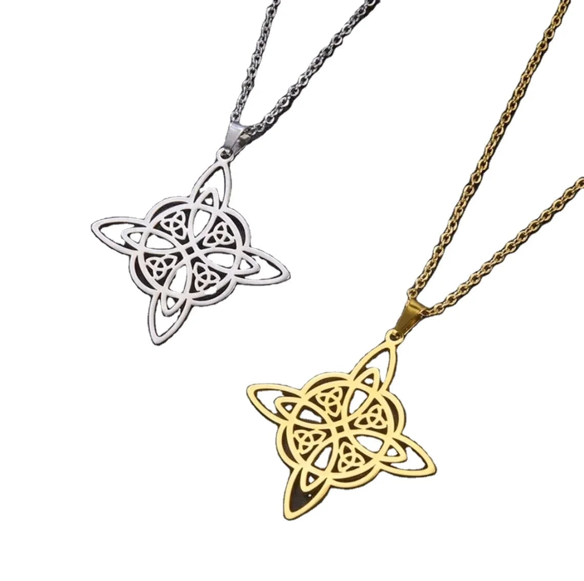 INS Fashion Stainless Steel Witch Knot Necklace Celtic Knot Necklace Cross Protection Amulet Women Men Fashion Jewelry