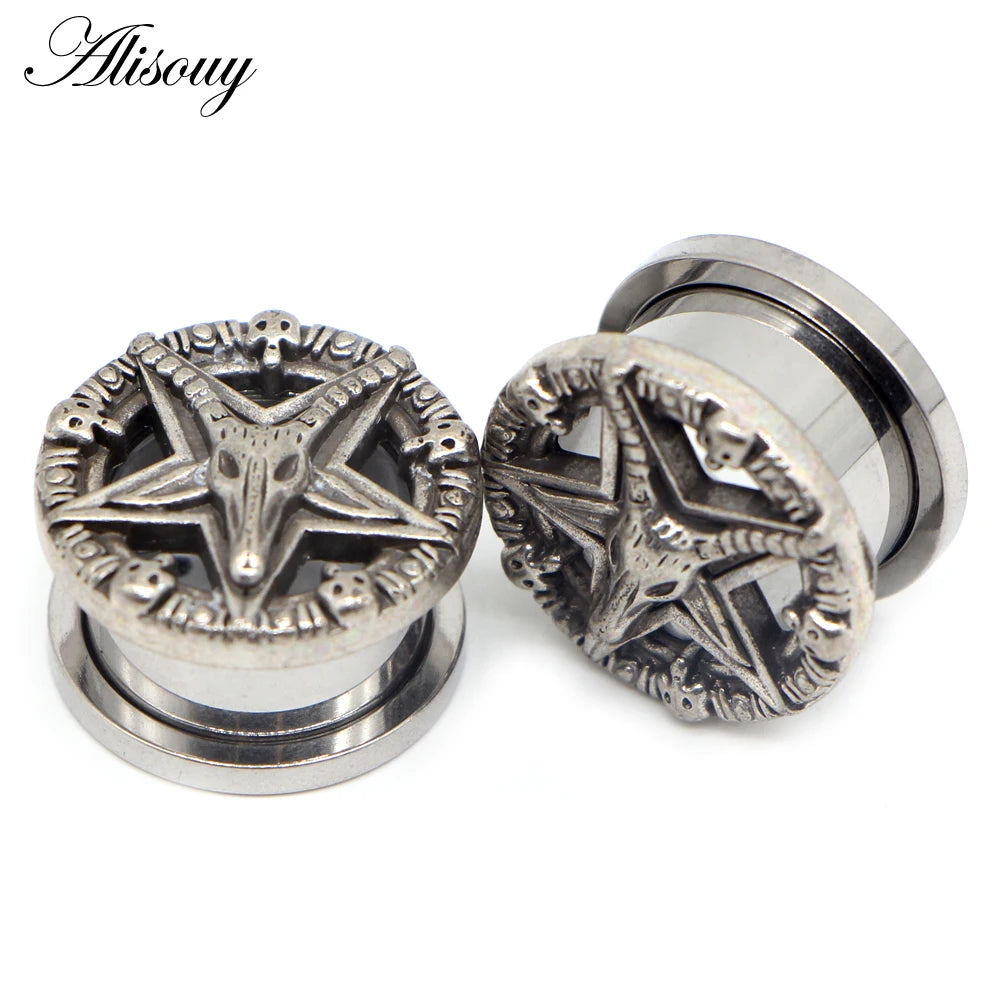 Wholesale Stainless Steel Skull Star Pulley Ear Tunnels Extender Piercing Ear Plugs Expanders Body Jewelry Women Men Gift