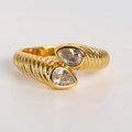 Retro 18K Gold Plated Teardrop Zircon Twist Charm Ring Adjustable Zircon Finger Ring for Women Girls Jewelry Gifts