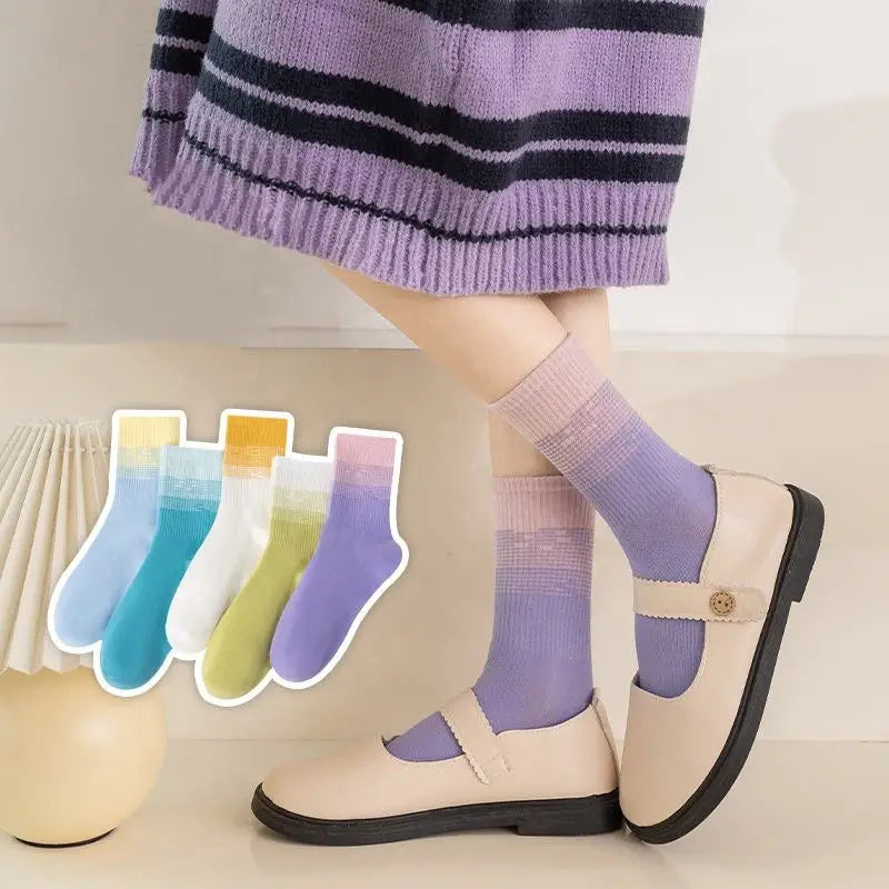 Unisex Trending Ombre Socks Wholesale Promotional Casual Dip Dye Ribbed Cotton Crew Breathable for Daily Use Women's Fashion