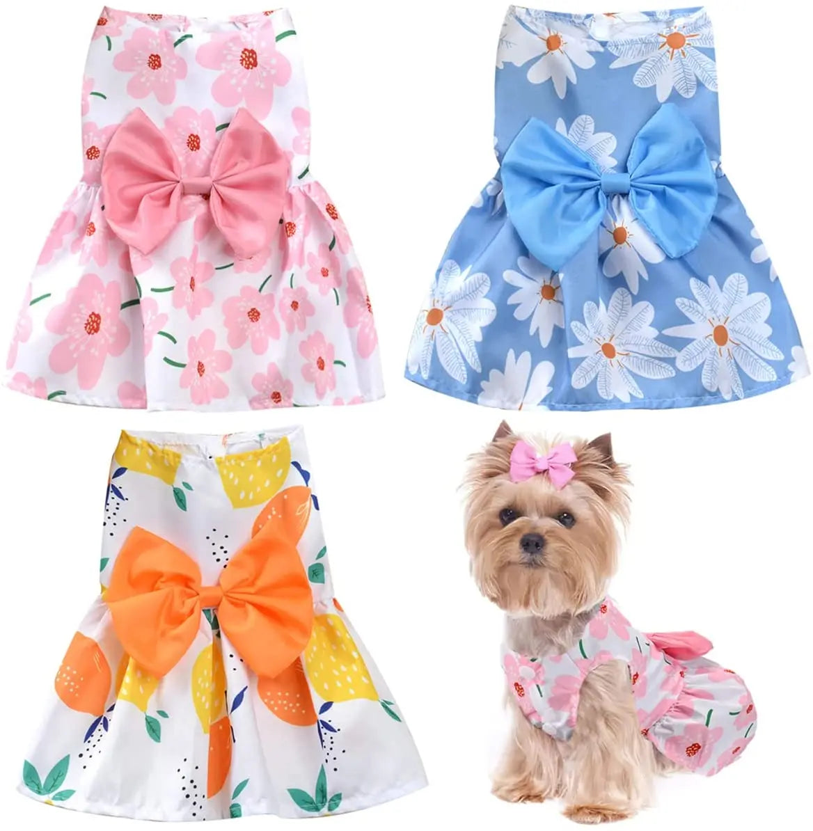Floral Puppy Clothes Dresses Pet Dog Princess Bowknot Dress Cute for Doggie Summer Outfits