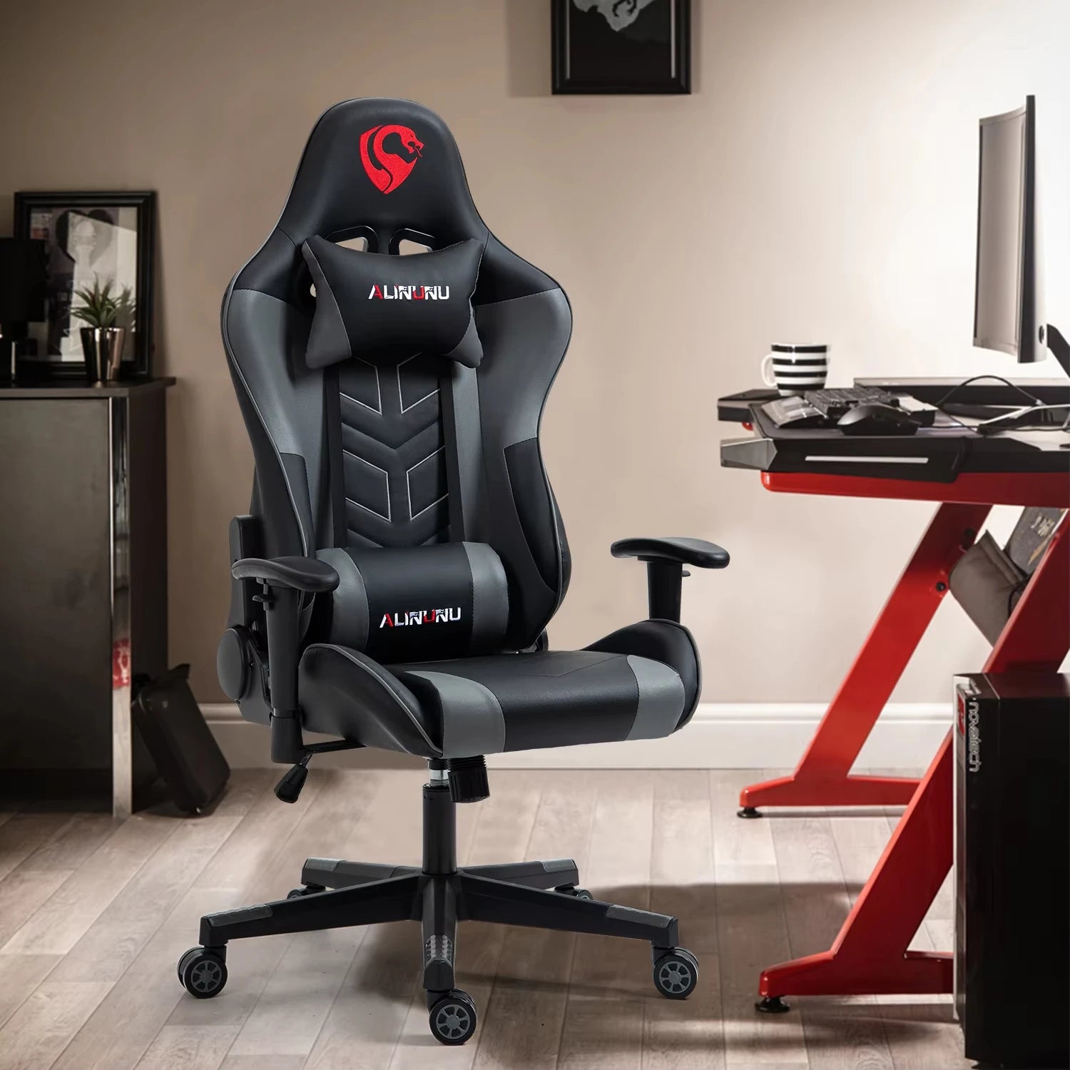 Custom logo Grey Racing Stly Gamer Chair for Home Use Adjustable Armrest Ergonomic Gaming Chair