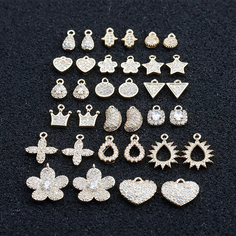 M907 20pcs/lot Mini 18K Gold Plated Zircon Pendants Multi-Style DIY Jewelry Making Accessories Metal Necklace & Earrings