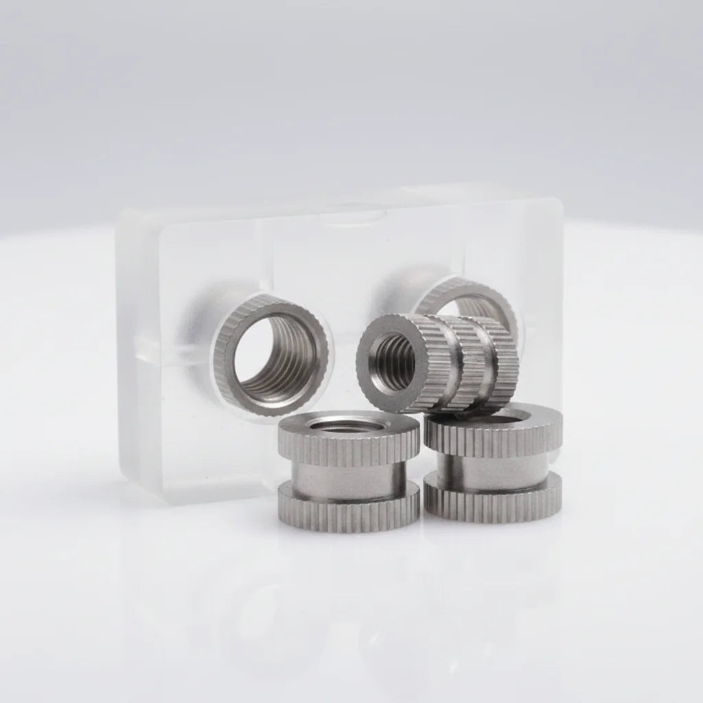 Stainless Steel Heat Set Threaded Inserts with Double Knurl Injection Molding Inserts for Plastic Fastening
