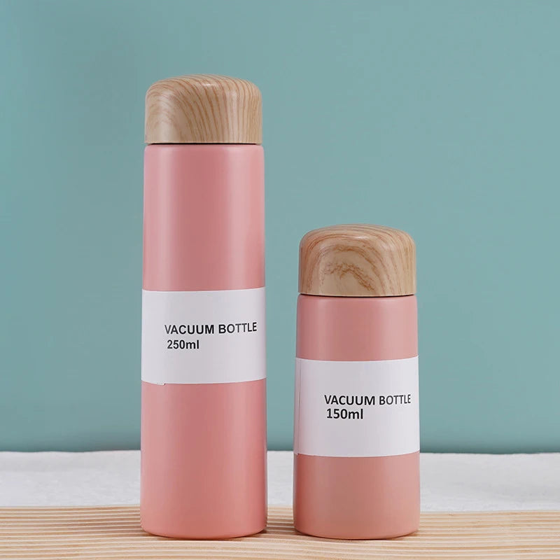 250ml 150ml Mini Wood Grain Color Lid Stainless Steel Double Wall Insulated Vacuum Flask Pocket Thermos Tea Infuser Water Bottle