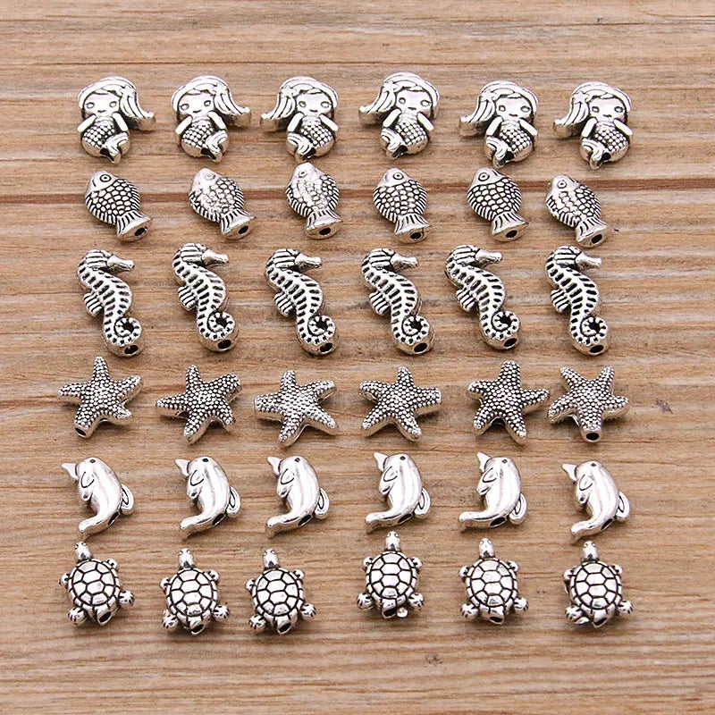 Mermaid Turtle Dolphin Small Hole Bead Spacer Marine Life Charms for DIY Necklace Bracelets Jewelry Handmade Making