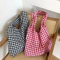 Vintage Plaid Women's Vest Shoulder Bags Large Capacity Female Reusable Shopping Bag Cotton Cloth Schoolgirls Book Tote Handbag