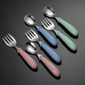 Wholesale High Quality 304 Stainless Steel Plastic Handle Children Spoon and Fork Cutlery Set with pp Box 1006042