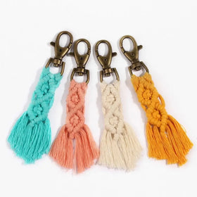 Car Key Holder Unique Wedding Gift Thread Weave Boho Macrame Keychain Tassel Handcrafted Boho Bag Macrame Keychain