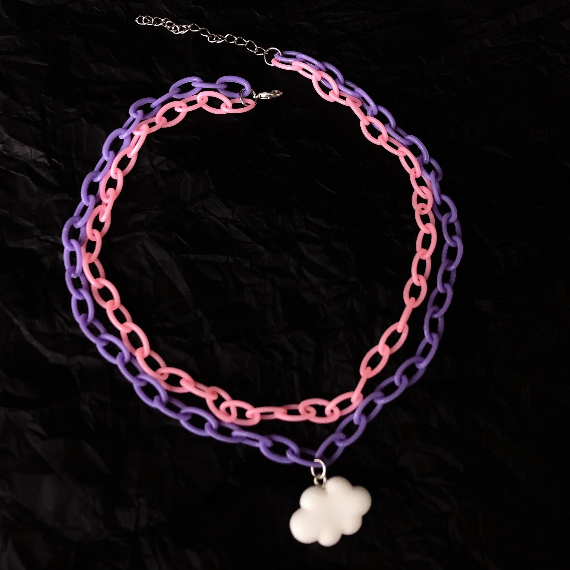 Wholesale Cartoon Cute Double Cloud Necklace Resin Chain Pink Purple Sweet Girl Simple Jewelry Acrylic Necklace Gift