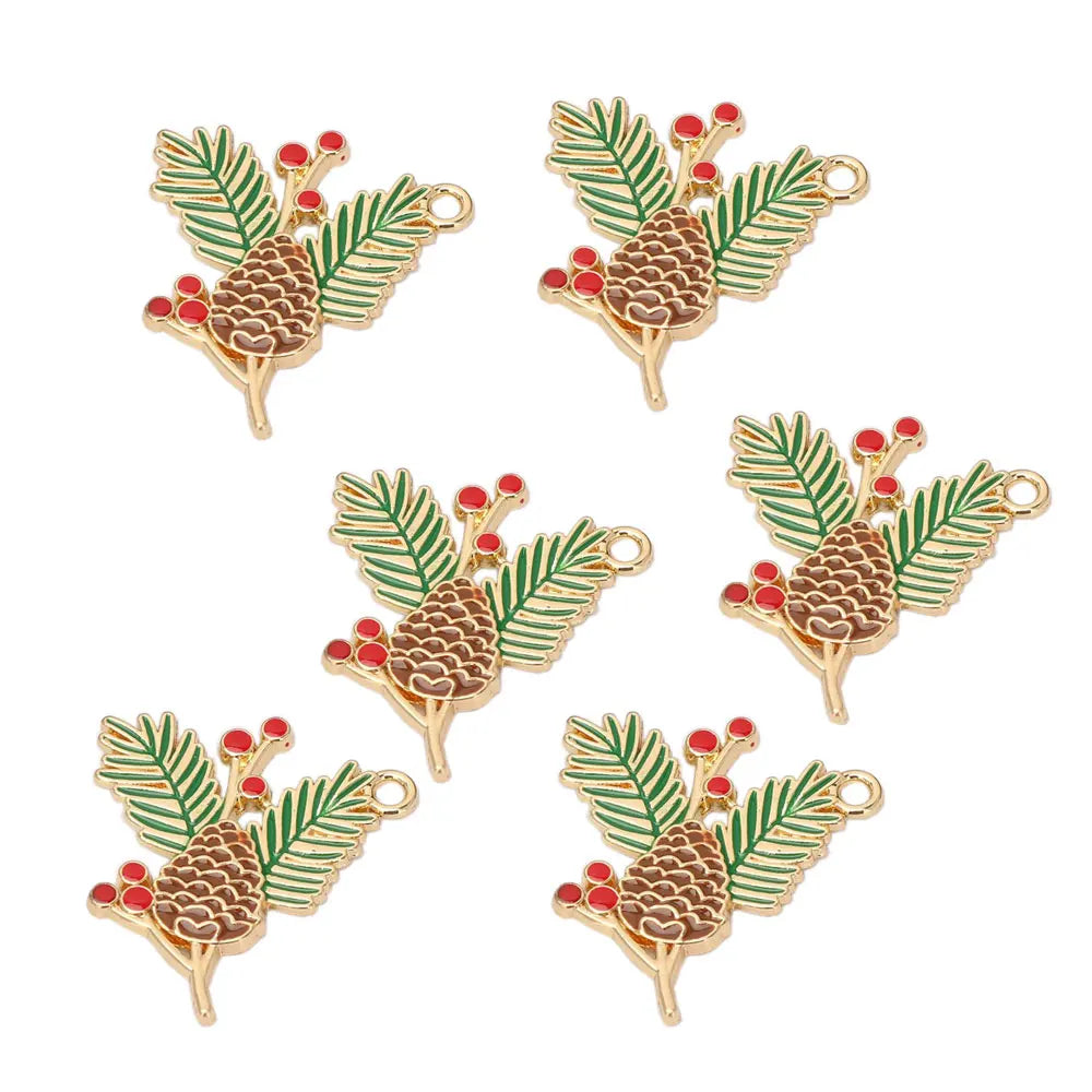 Metal Enamel Charms Christmas Flower Alloy Tree Branch for Bracelet Earrings Jewelry Making Xmas  Decoration