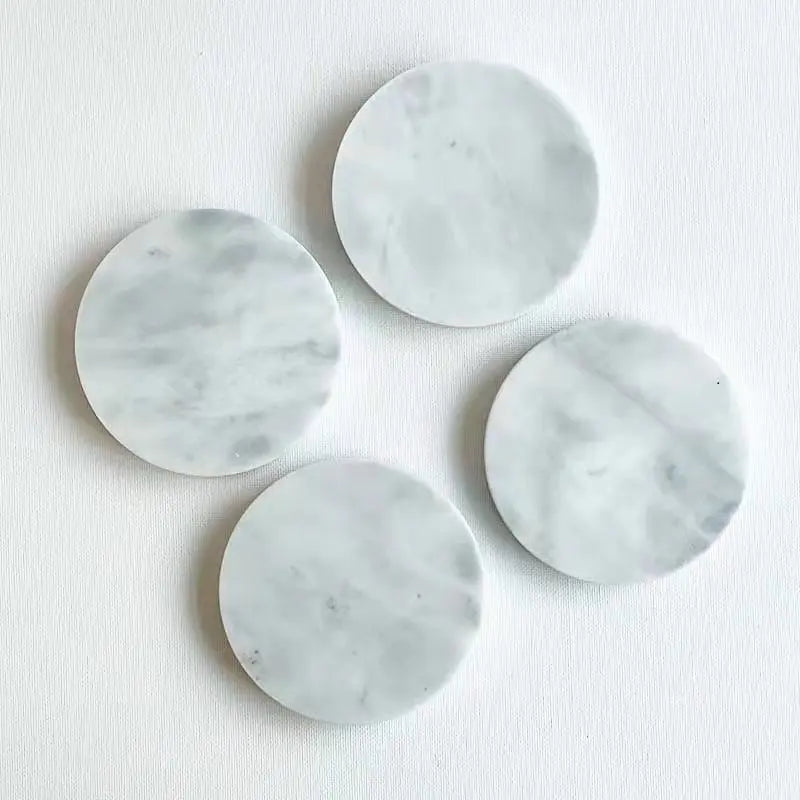 Home Kitchen Living Room India Round Marble Stone Slate Table Mats Drink Coaster Blanks Natural Marble White Stone Coaster