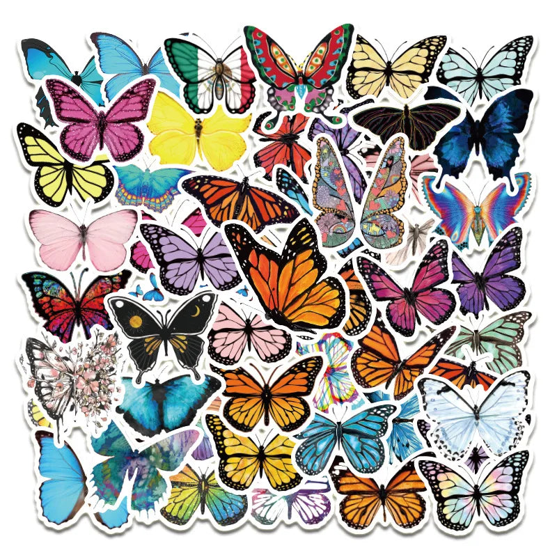 50Pcs Not Repeat Colorful Pretty Butterfly Decorative Stickers for Kid Notebook Bottle Home Wall Scrapbooking Stickers