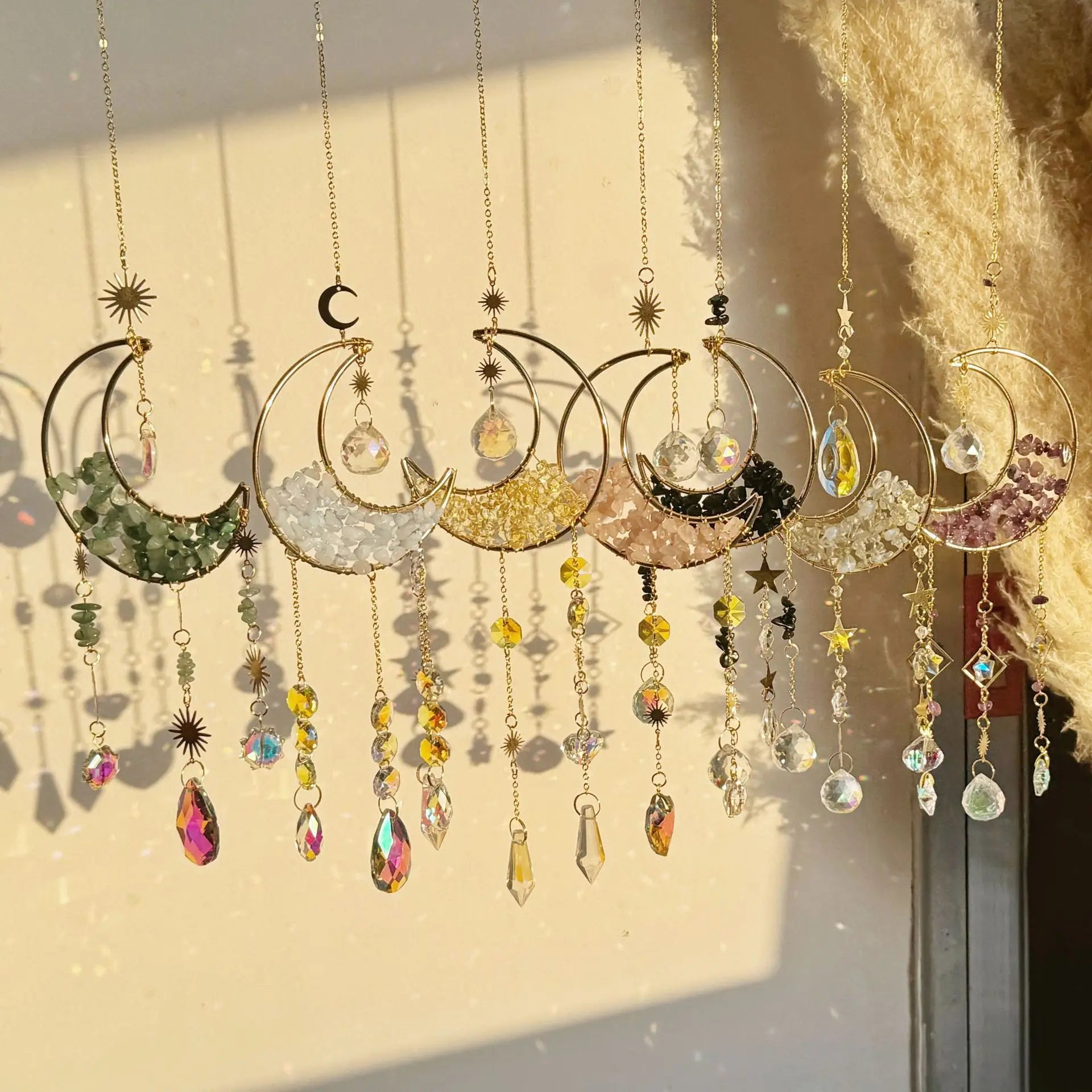 Best Price Natural Wind Chimes Crystal Moon Sun Catcher Crystal Hanging Amethyst Suncatcher