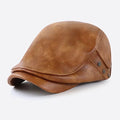 Wholesale Cool Faded Washed Pu Leather Ivy Hat Women Men Autumn Stylish Drive Beret Flat Cap With Metal Rivet