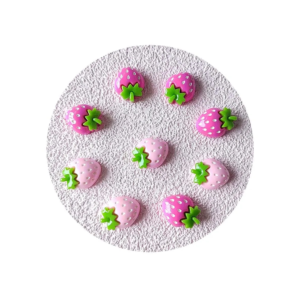 100pcs Kawaii Pink Red Resin Fruit Strawberry Decor Flat Back Cabochons Scrapbooking DIY Jewelry Making Phone Case Accessories
