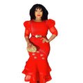 High Quality Elastic Polyester Mesh Gauze African Evening Dress for Women Long Rhinestone Dress for Wedding