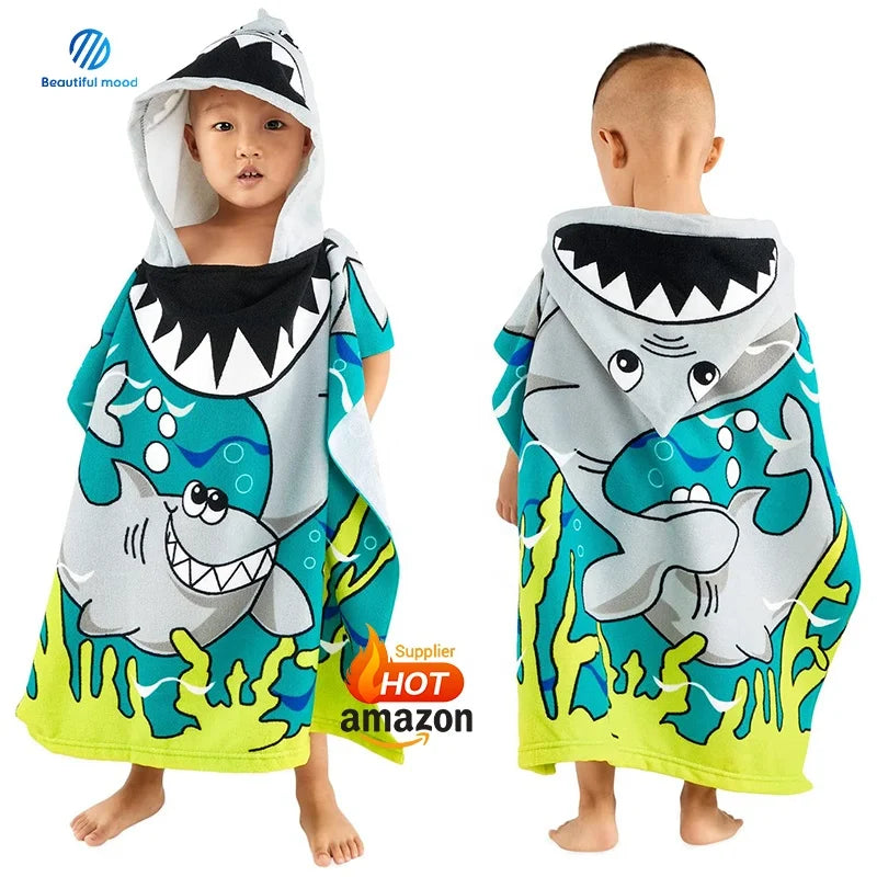 Hot Selling Ultra Breathable Soft Bath Shower Poncho Multi-Use Kids Hooded Towel Woven Technique