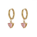 Ins Popular 18k Gold Plated Hoop Earrings Stainless Steel Zircon Heart Pendant Earrings