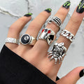 Trendy Classic Punk Jewelry Boyfriend Holiday Gifts Retro Skull Ghost Claw Clown Ring Multi-style Punk Ring Set to My Son