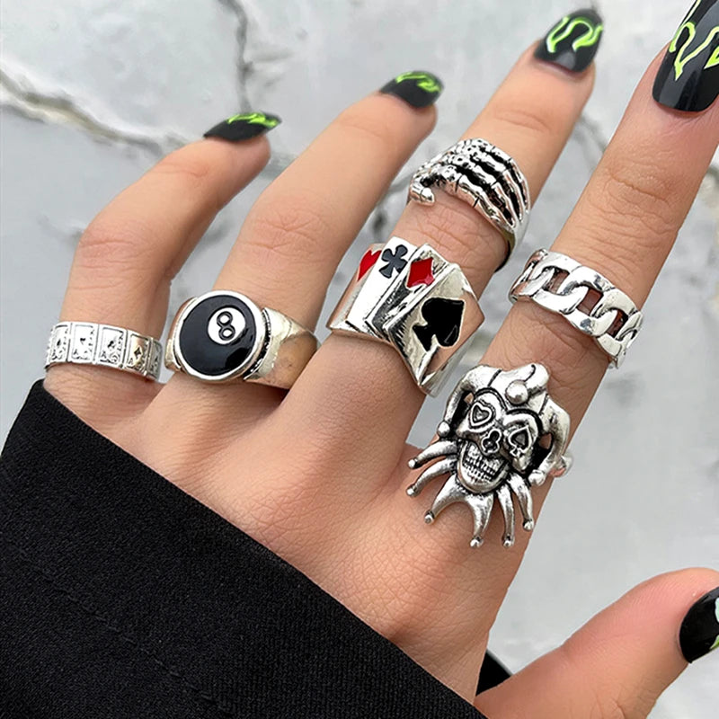 Trendy Classic Punk Jewelry Boyfriend Holiday Gifts Retro Skull Ghost Claw Clown Ring Multi-style Punk Ring Set to My Son
