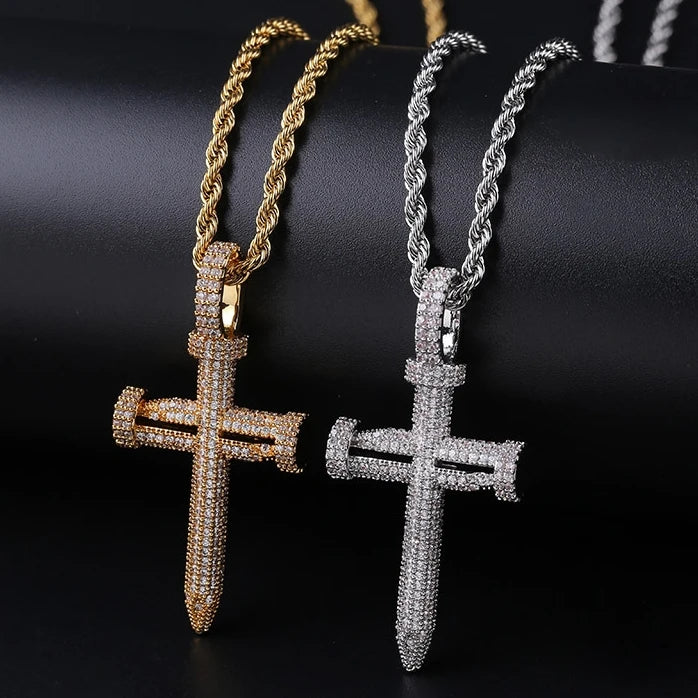 Popular European and American Nail Shaped Cross Full Zircon Hiphop Pendant for Men Wish Hot Seller
