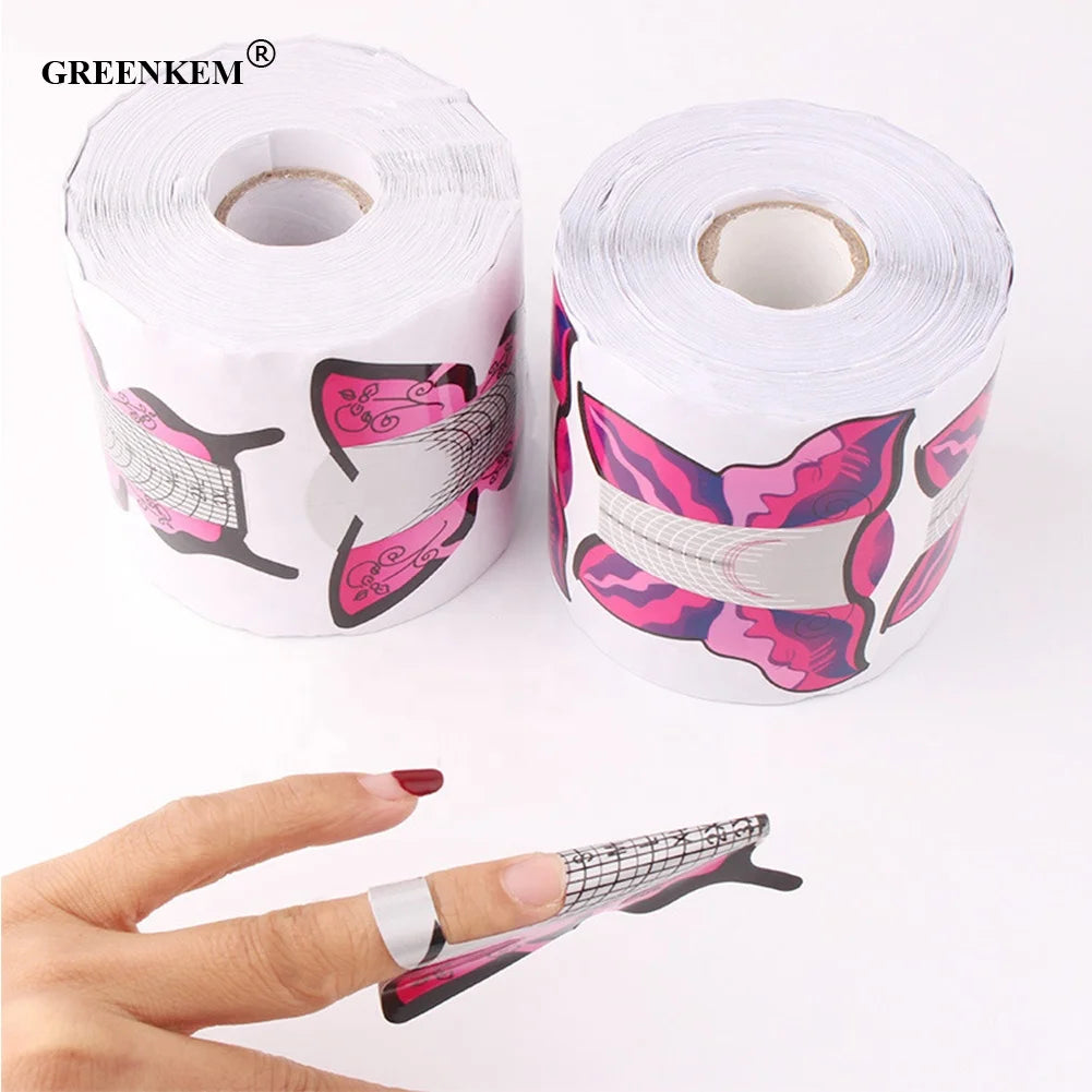 300Pcs / Roll Nail Form Art Tip Extension Forms Pink Butterfly Aluminum Paper Nail Form