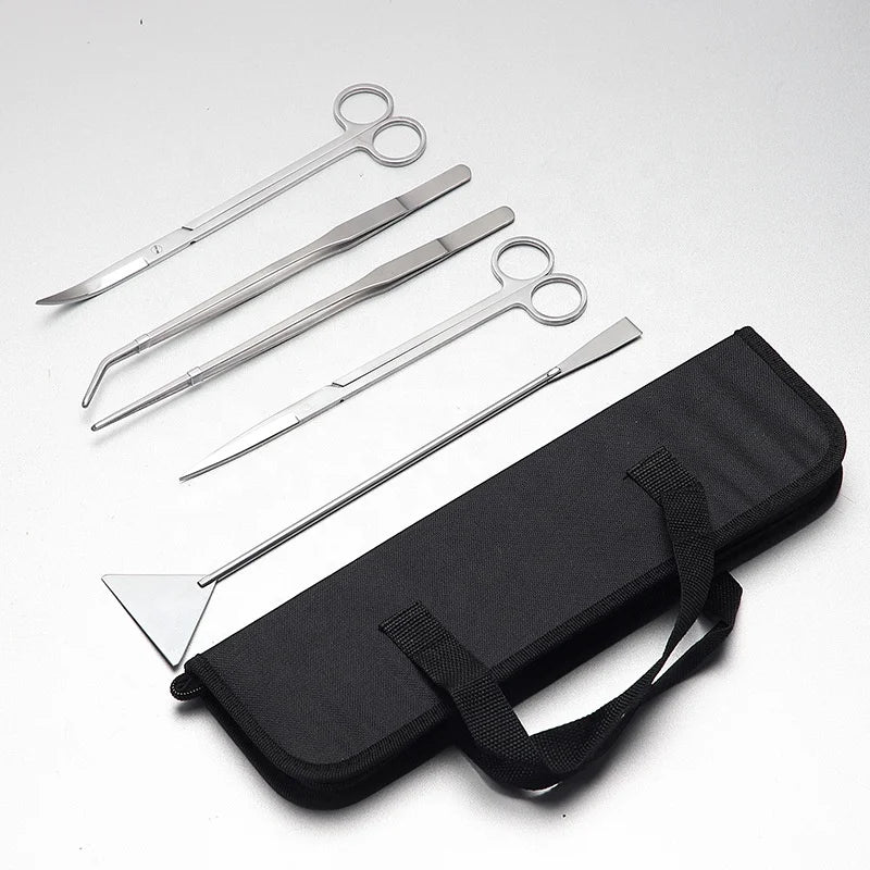 5pcs Set of Aquarium Plant Pruning Planting Kit Scissors with Flat Sand Spatula