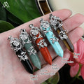 Hexagon Point Gemstone Pendulum Pendant Silver Flower Wrapped Copper Children's Dowsing Pendulums Accessories