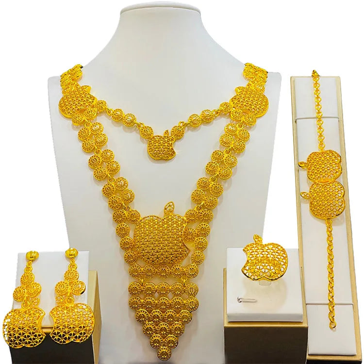 Jachon Luxury Jewelry Set  in Dubai 24K Gold Plated Jewelry Accessories Necklace Earrings Bracelet and Ring Set