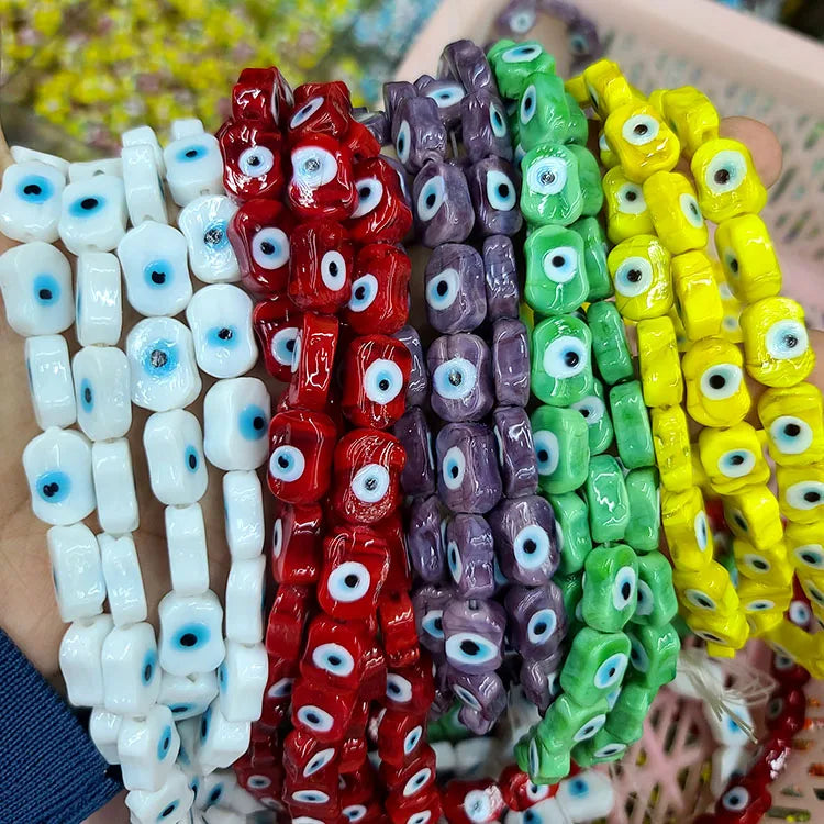 GP0963 Unique Multi Colored Lamp Work Evil Eyes Glazed Glaze Jewelry Pillow Shaped Beads for Jewelry Bracelet Necklace Making