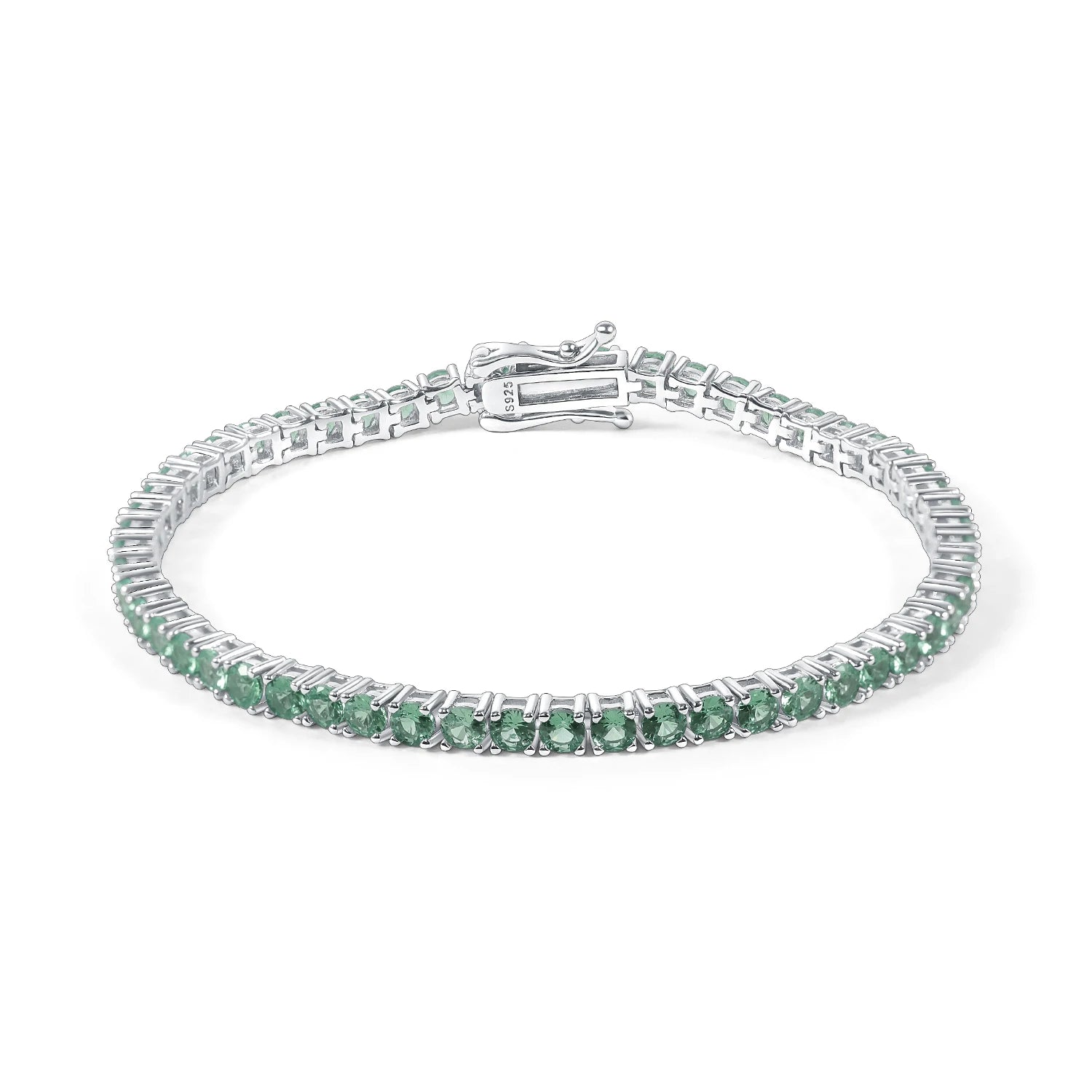 Multi Colored Gemstones 925 Sterling Silver Hip Hop Tennis Chain Necklace 3mm Green Lab Grown Spinel Tennis Bracelet