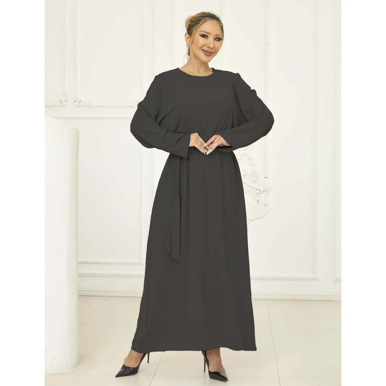 2024 Yuxi Wholesale Dubai Solid Color Simple Modest Islamic Clothing Abaya Muslim Dresses for Women Abaya