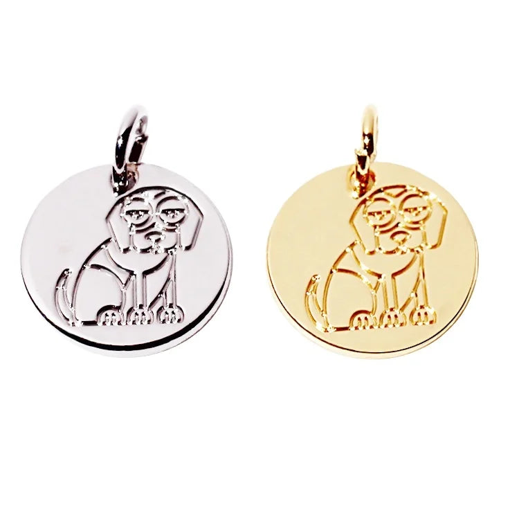 Handmade Pet Collar Charms Decoration Round Shape Dog logo Engraved Diy Accessory Metal Necklace Pendant
