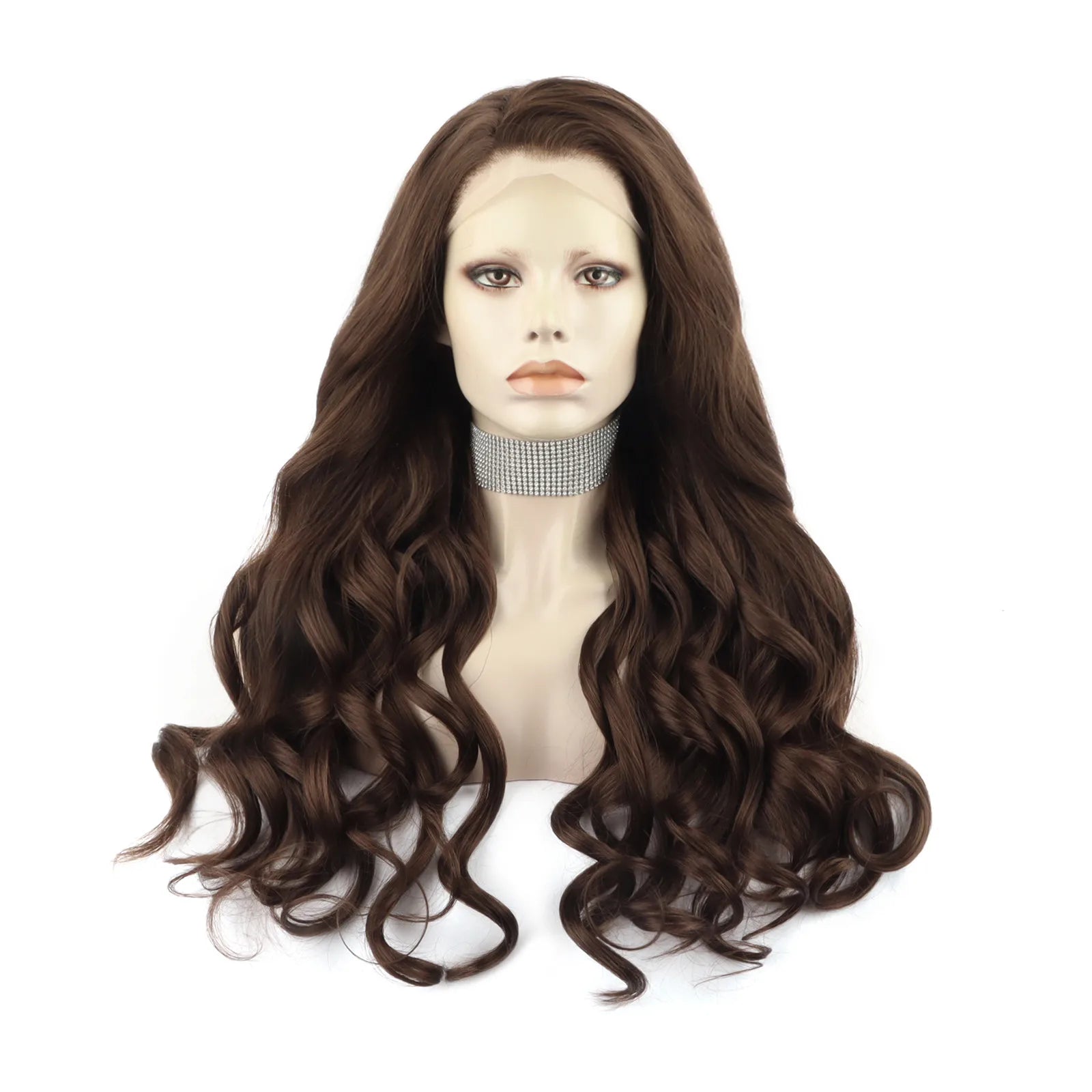 Celebrity Wholesale Black #6/8 Color Pre-Plucked Natural Hairline 24inch  Futura  Swiss Lace Heat Resistant Synthetic Hair Wigs