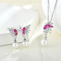 QX Custom OEM Fine Bridal Red Cubic Zirconia 925 Silver Freshwater Pearl Earrings Necklaces Jewelry Set for Women Ladies