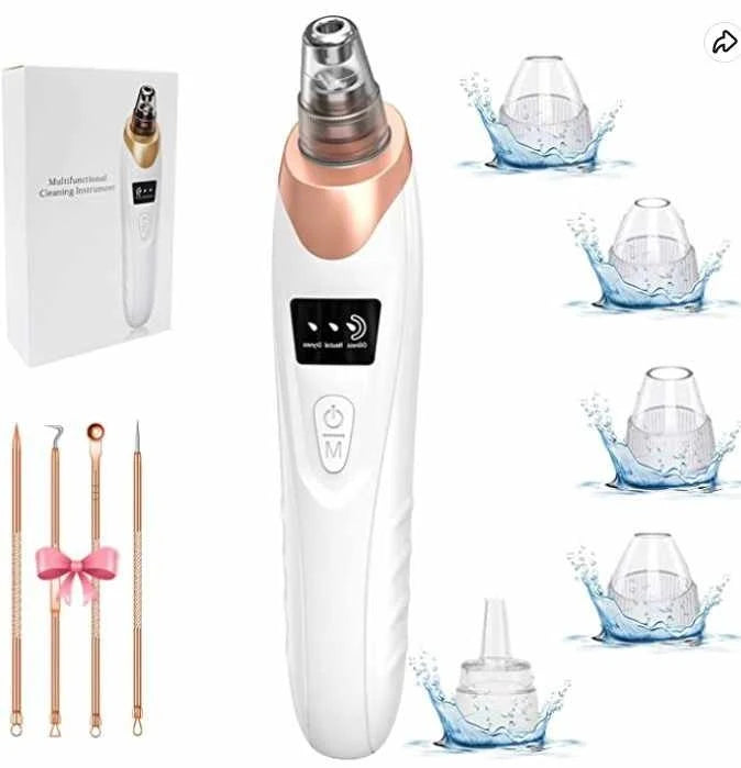 New Facial Pore Cleaner 5 Suction Power Rechargeable Blackhead Vacuum Kit Electric Acne Extractor Tool for Women MegaBDM