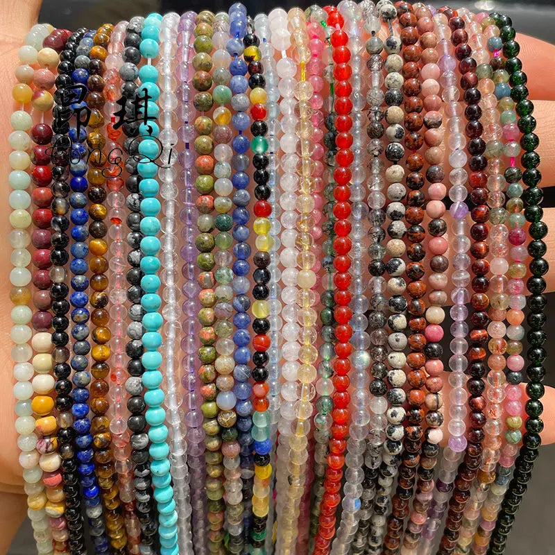 Wholesale Real Small Stone Beads Round Tiny Natural Stone Beads Amethyst Lapis Agate Loose Gemstone Beads for Jewelry Making