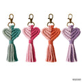 Valentine's Day Heart Macrame Keychain  Women Handmade Weave Double Color Rope Heart Shape Tassel Key Rings