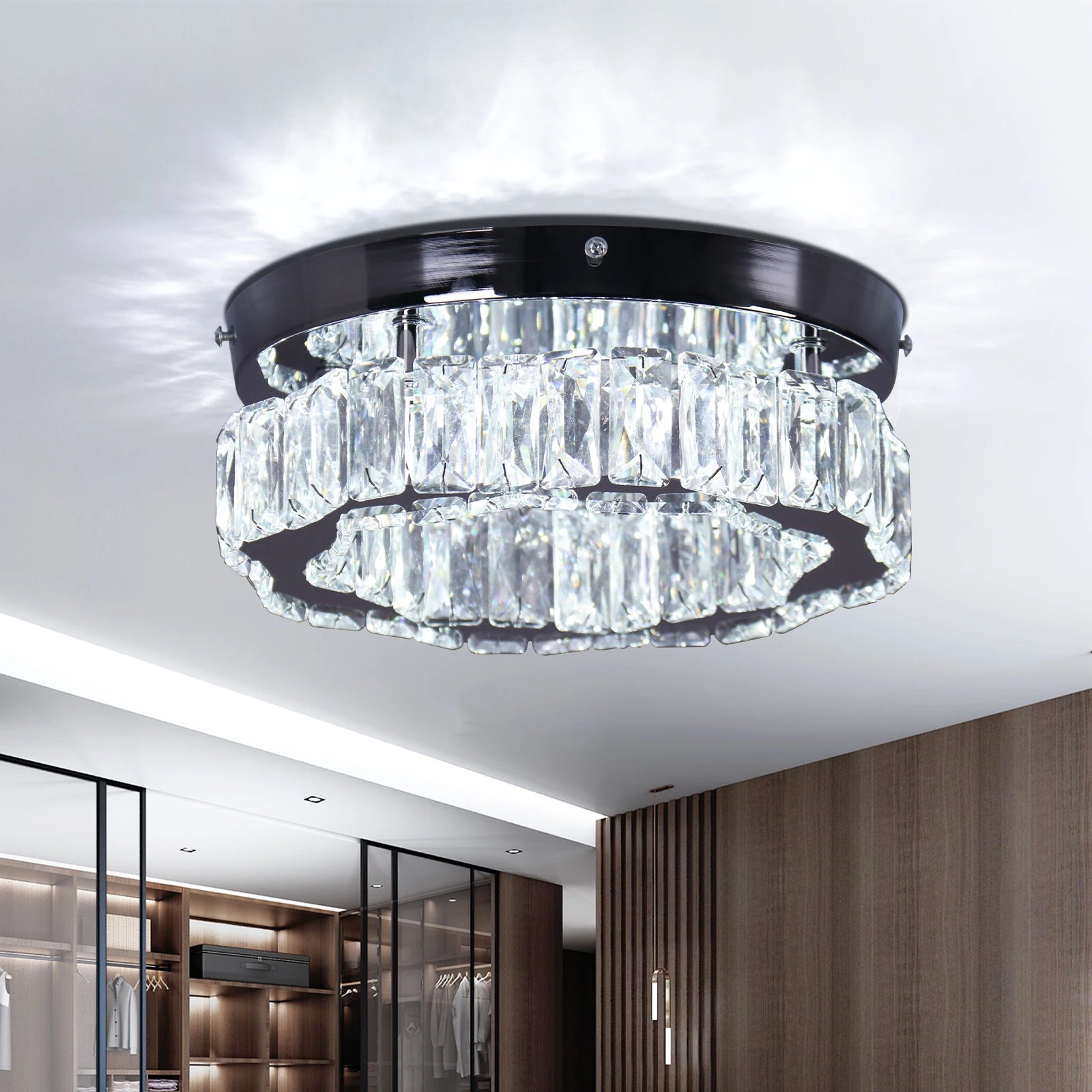 Small K9 Crystal Corridor Ceiling Lights Flush Mounted Ceiling Chandelier for Indoor Living Room