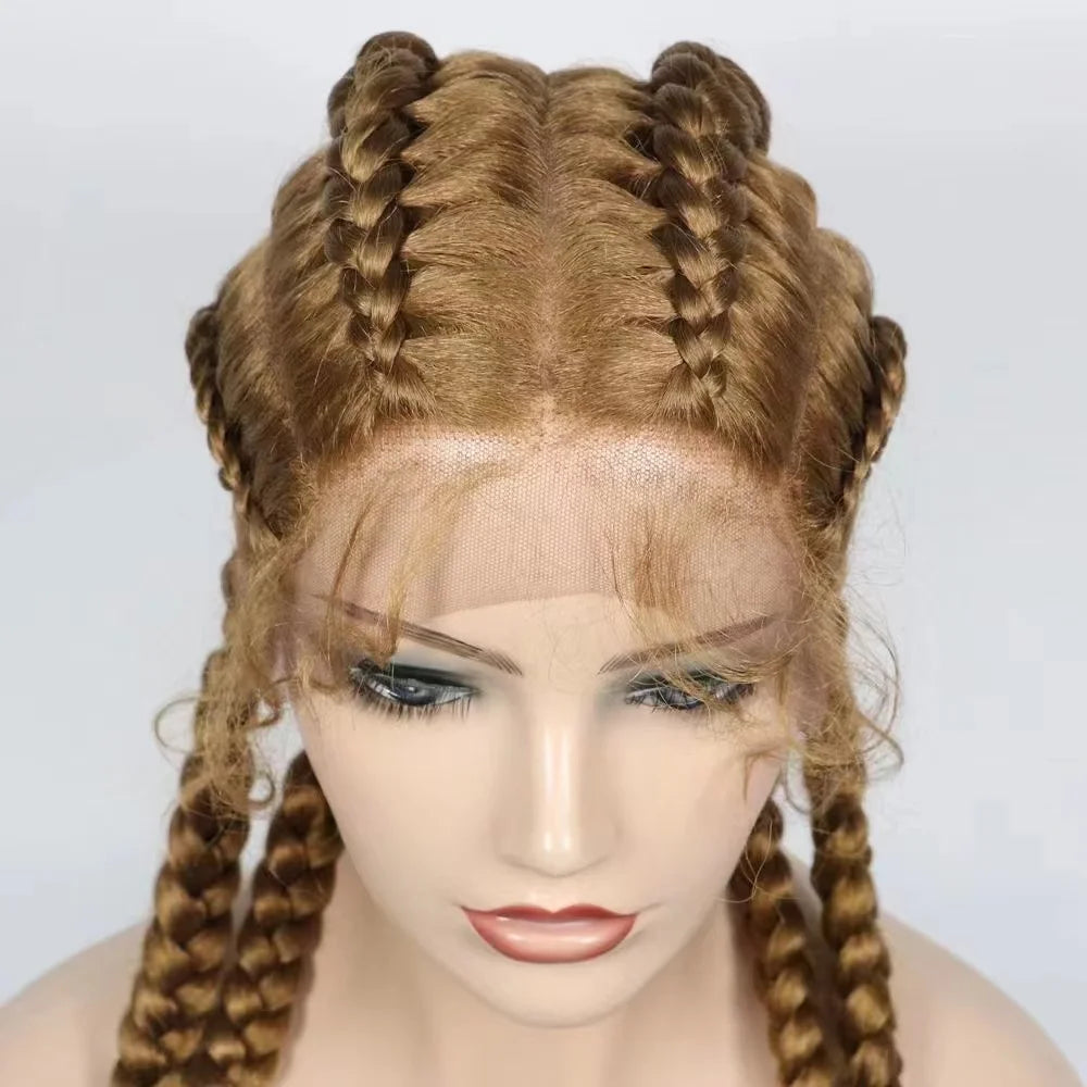 Pre Braided Lace Wig 32inch 4strands Synthetic Hair Box Braids