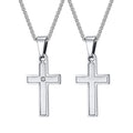 Vnox Silver Stainless Steel Single Zirconia Cross Necklace Pendant for Men for Party Engagement Christian Religious Jewelry