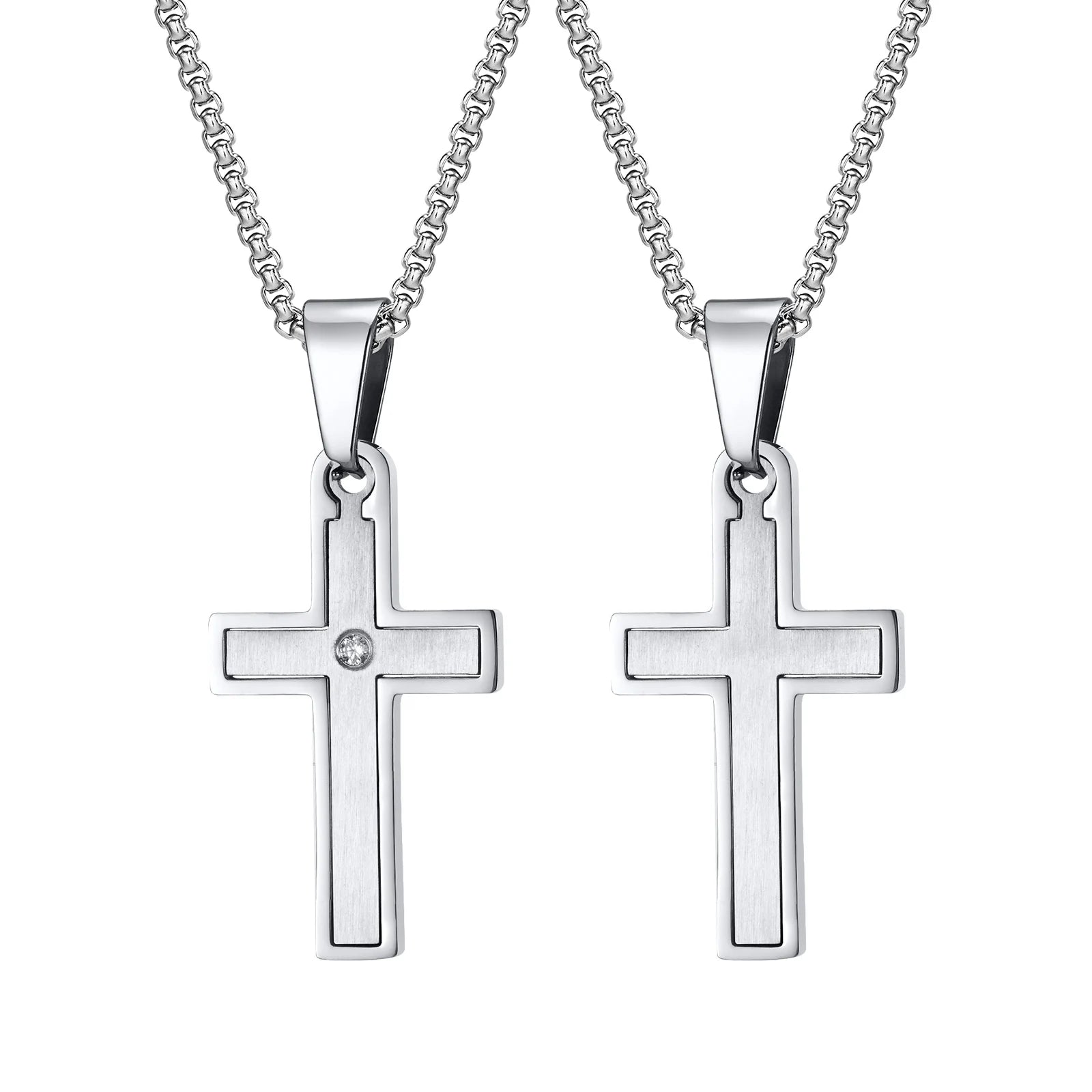 Vnox Silver Stainless Steel Single Zirconia Cross Necklace Pendant for Men for Party Engagement Christian Religious Jewelry