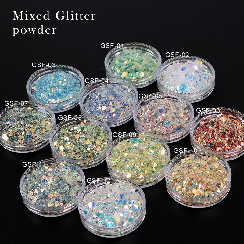 Nail Glitter Bulk Epoxy Resin Crafts Holographic Iridescent PET Chunky Glitter for Resin Art Nail Tumbler Hexagon Shape Mix Size
